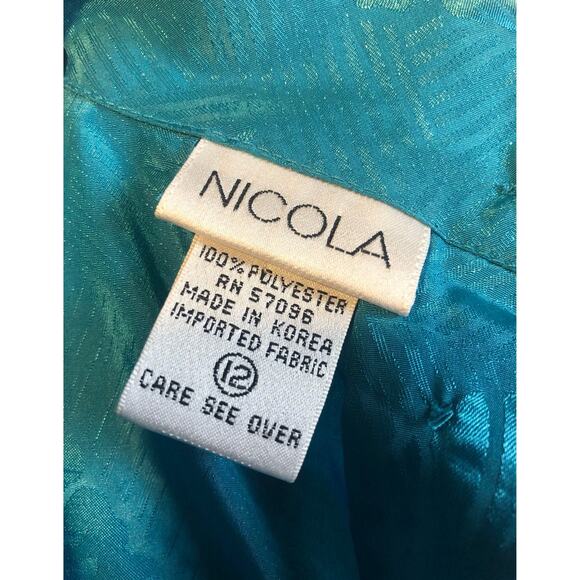 Vintage Nicola green folage blouse with high neck back button closing size 12 - Picture 10 of 10